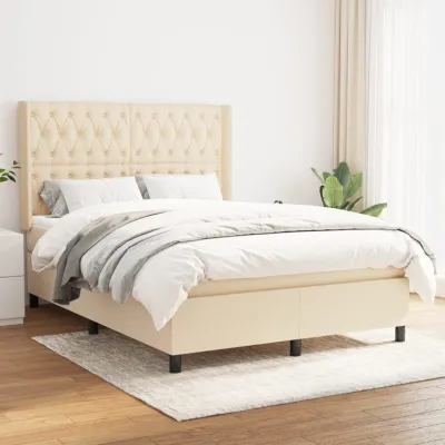 cadre de lit avec matelas Crème 140x190 cm Tissu