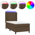 cadre de lit matelas LED Marron foncé 80x200cm Tissu