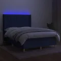 cadre de lit matelas et LED Bleu 140x200 cm Tissu