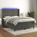cadre de lit matelas et LED Gris foncé 140x190 cm