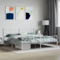 Cadre de lit métal avec tête de lit/pied de lit blanc 200x200cm