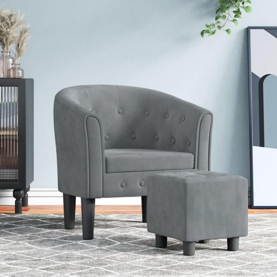 Fauteuil cabriolet avec repose-pied gris foncé velours