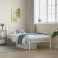 Cadre de lit métal avec tête de lit blanc 90x200 cm