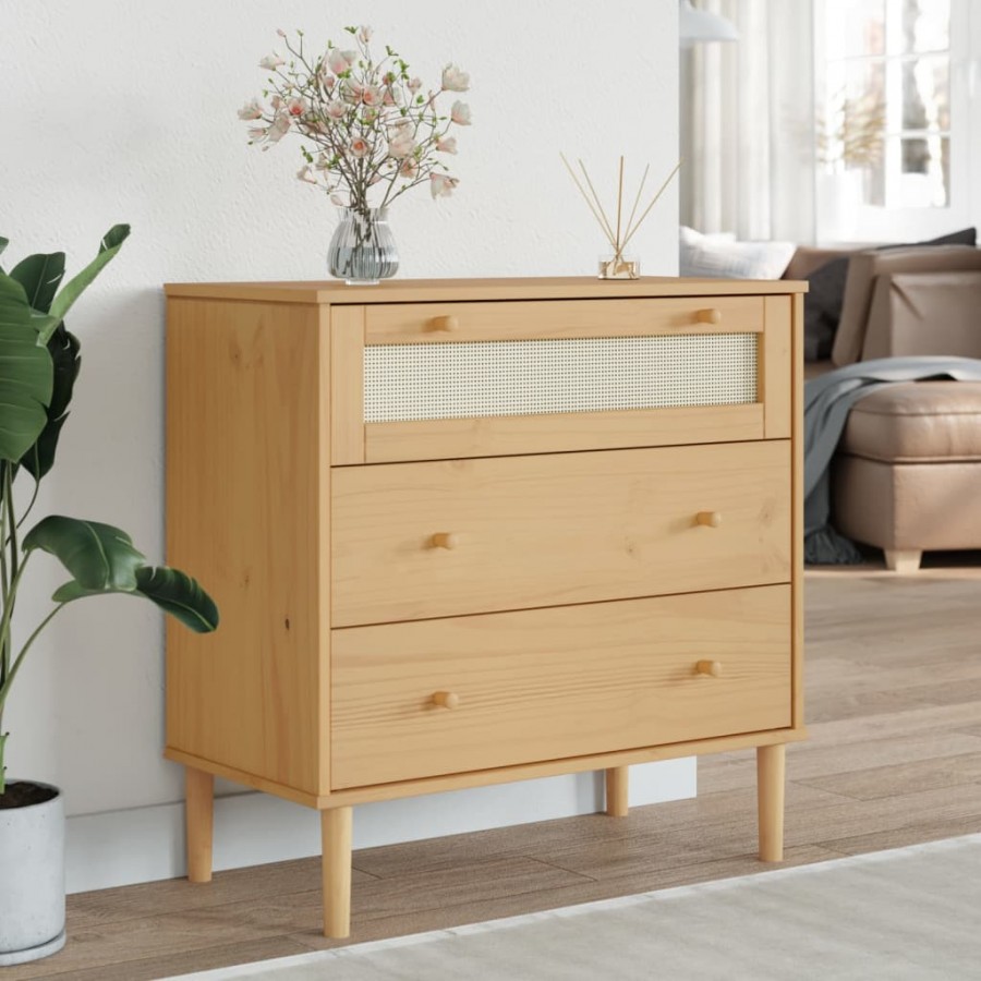 Commode SENJA aspect de rotin marron bois de pin solide