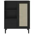Buffet SENJA aspect rotin noir 90x40x112cm bois massif de pin