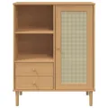 Buffet SENJA aspect rotin marron 90x40x112cm bois massif de pin