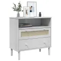 Buffet SENJA aspect rotin blanc 80x40x80 cm bois massif de pin