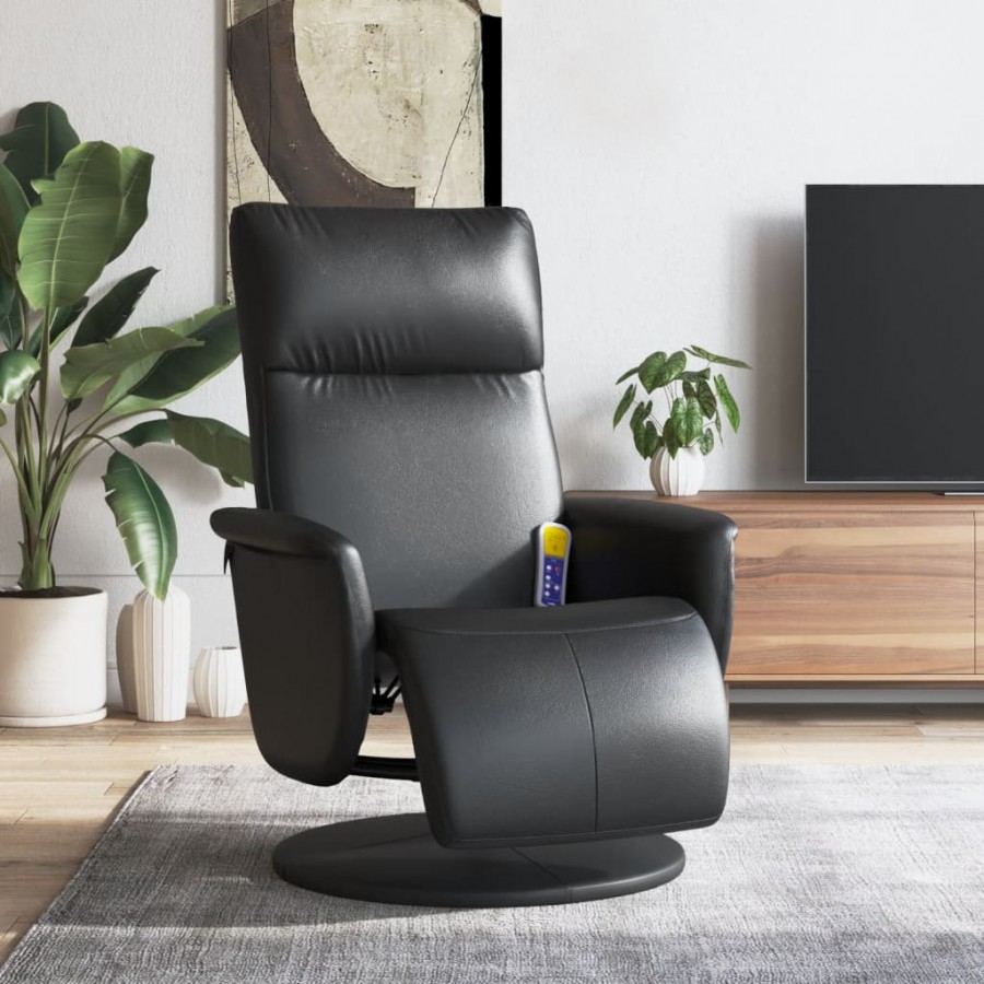 Fauteuil inclinable de massage repose-pieds noir similicuir