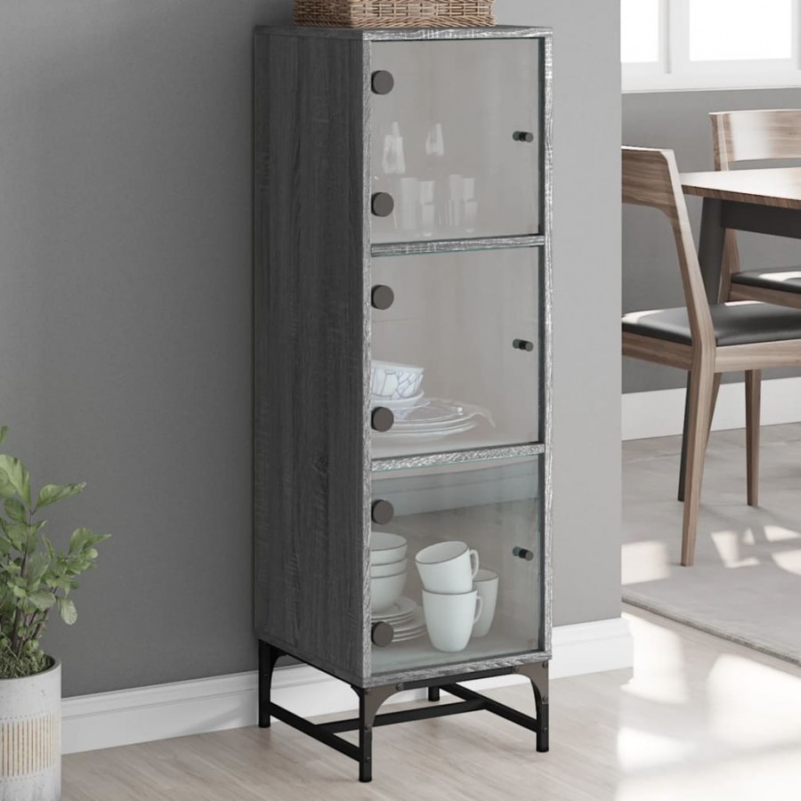 Buffet avec portes en verre sonoma gris 35x37x120 cm