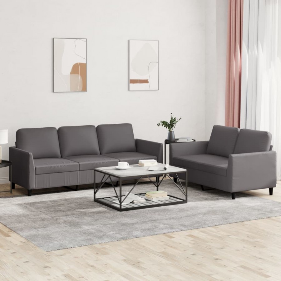 Ensemble de canapés 2 pcs avec coussins Gris Similicuir