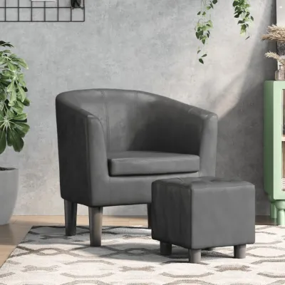 Fauteuil cabriolet avec repose-pied gris similicuir