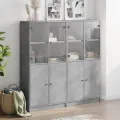 Bibliothèque avec portes gris béton 136x37x142 cm