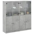 Bibliothèque avec portes gris béton 136x37x142 cm