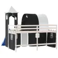 Lit mezzanine enfants avec tour blanc/noir 80x200cm pin massif