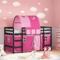 Lit mezzanine enfants et tunnel rose 90x200cm bois pin massif