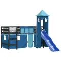 Lit mezzanine enfants avec tour bleu 80x200cm bois pin massif