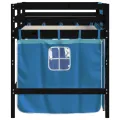 Lit mezzanine enfants et rideaux bleu 90x200cm bois pin massif