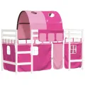 Lit mezzanine enfants et tunnel rose 90x190 cm bois pin massif