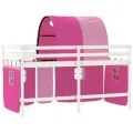 Lit mezzanine enfants et tunnel rose 90x190 cm bois pin massif