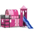 Lit mezzanine enfants avec tour rose 90x190 cm bois pin massif