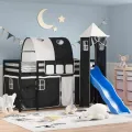 Lit mezzanine enfants avec tour blanc/noir 90x190 cm pin massif