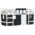 Lit mezzanine enfants et rideaux blanc/noir 90x200cm pin massif