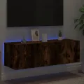 Meuble TV mural avec lumières LED chêne fumé 100x35x31 cm