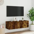Meuble TV mural avec lumières LED chêne fumé 100x35x31 cm