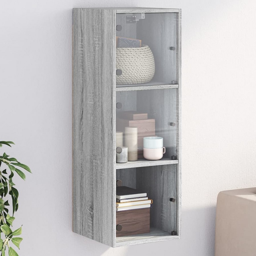 Armoire murale avec portes en verre sonoma gris 35x37x100 cm