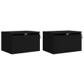 Tables de chevet murales avec lumières LED 2 pcs noir
