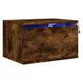 Table de chevet murale avec lumières LED chêne fumé