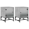 Tables de chevet et portes vitrées 2 pcs gris béton 35x37x50 cm