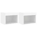 Tables de chevet murales avec lumières LED 2 pcs blanc