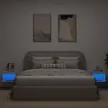 Tables de chevet murales avec lumières LED 2 pcs blanc