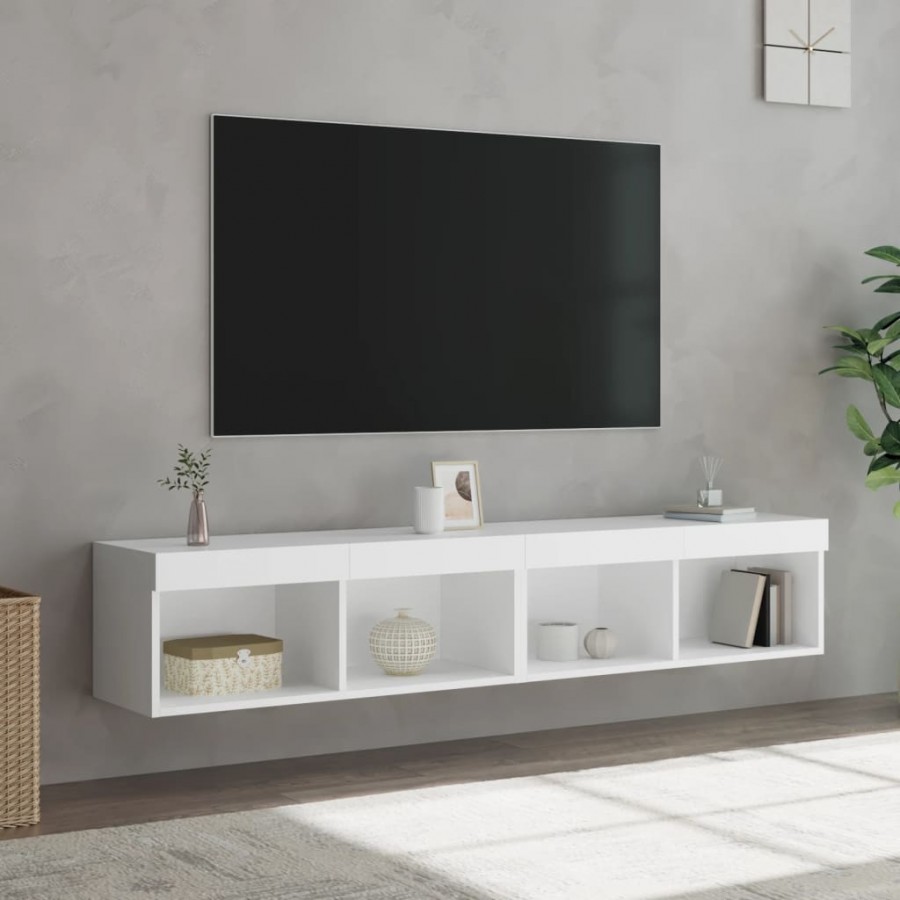 Meubles TV avec lumières LED 2 pcs blanc 80x30x30 cm