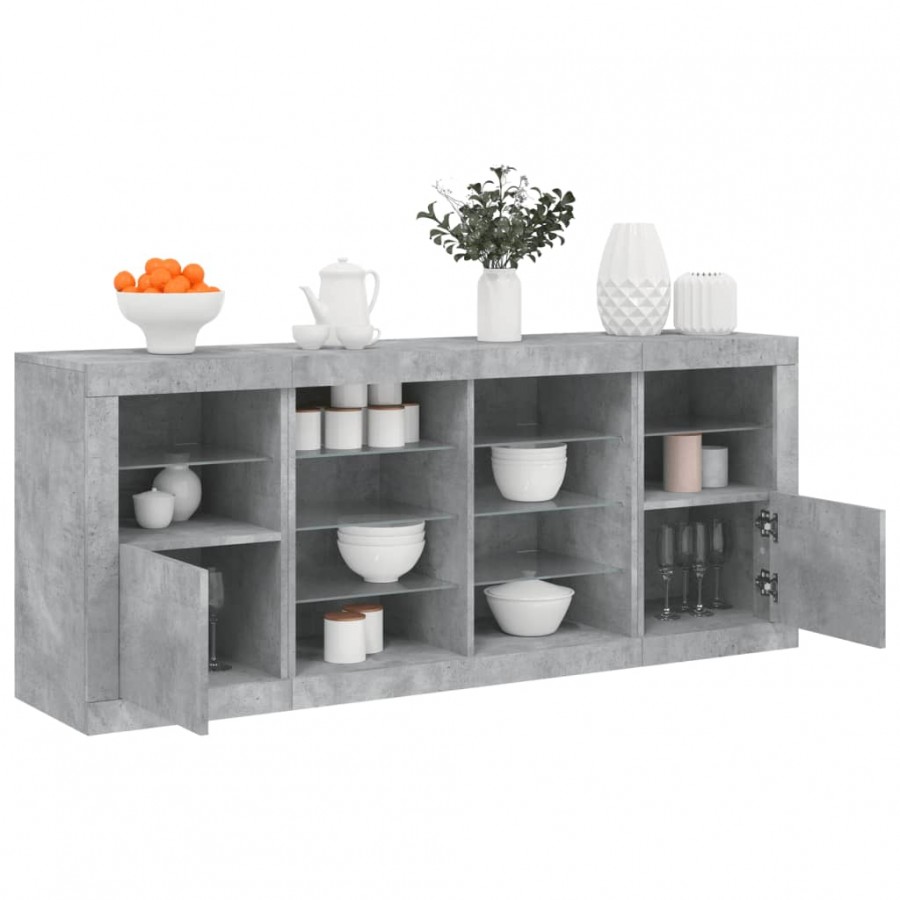 Buffet avec lumières LED gris béton 163x37x67 cm