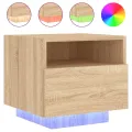 Armoires de chevet avec lumières LED 2 pcs chêne sonoma