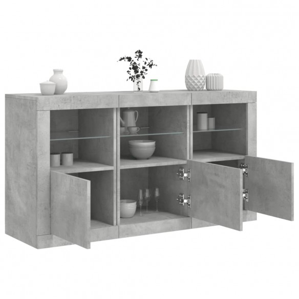 Buffet avec lumières LED gris béton 123x37x67 cm