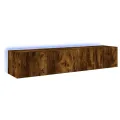 Meubles TV muraux et lumières LED 2pcs chêne fumé 80x35x31 cm