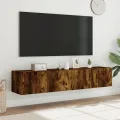 Meubles TV muraux et lumières LED 2pcs chêne fumé 80x35x31 cm