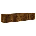 Meubles TV muraux et lumières LED 2pcs chêne fumé 80x35x31 cm