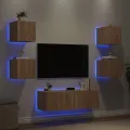 Meuble TV muraux 5 pcs avec lumières LED chêne sonoma