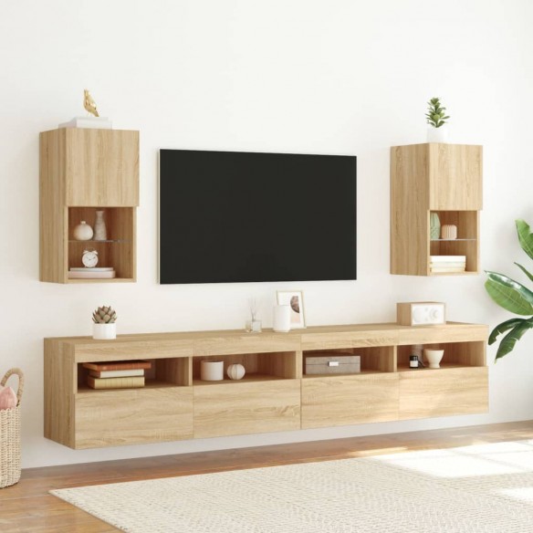 Meubles TV avec lumières LED 2 pcs chêne sonoma 30,5x30x60 cm