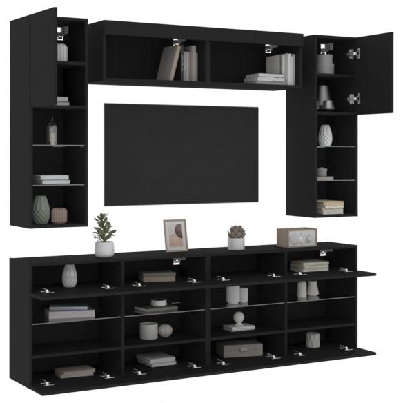 Ensemble de meubles TV muraux 6 pcs avec lumières LED noir