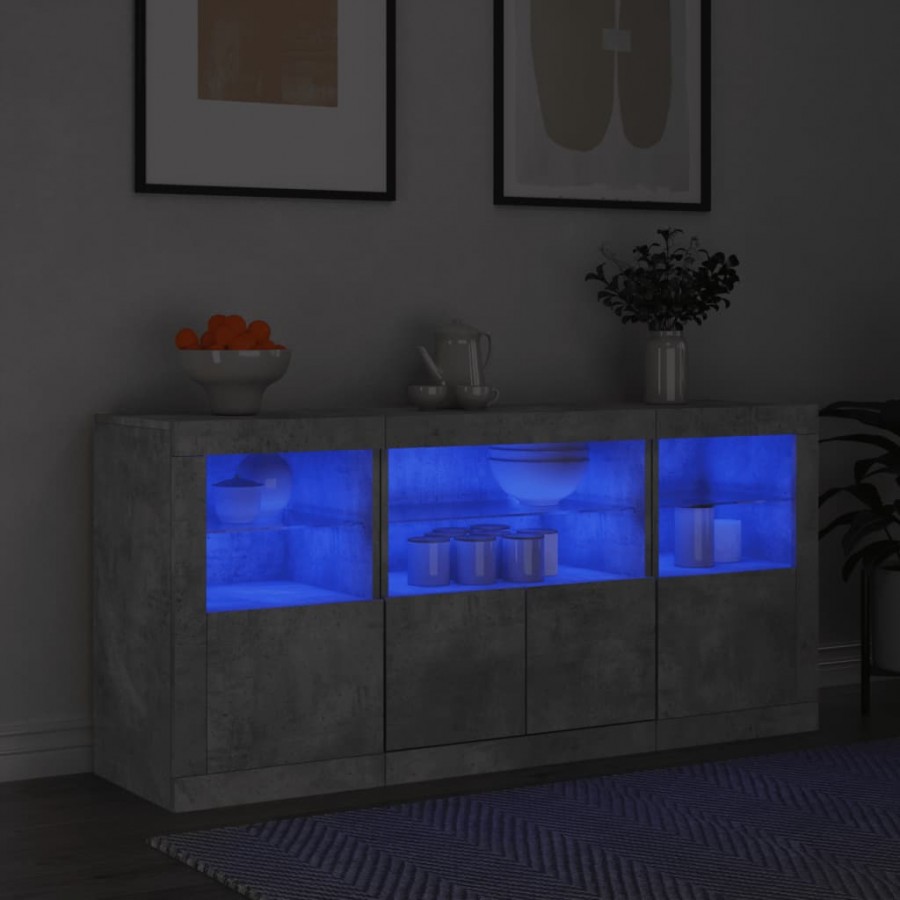 Buffet avec lumières LED gris béton 142,5x37x67 cm