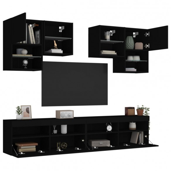 Ensemble de meubles TV muraux 6 pcs avec lumières LED noir