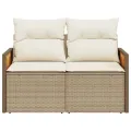 Canapé de jardin avec coussins 2 places beige résine tressée
