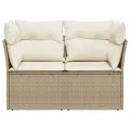 Canapé de jardin avec coussins 2 places beige résine tressée
