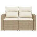 Canapé de jardin avec coussins 2 places beige résine tressée