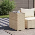 Table d'appoint de jardin avec dessus en verre beige rotin